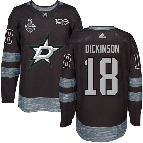 Men Adidas Dallas Stars 18 Jason Dickinson Black 1917-2017 100th Anniversary 2020 Stanley Cup Final Stitched NHL Jersey
